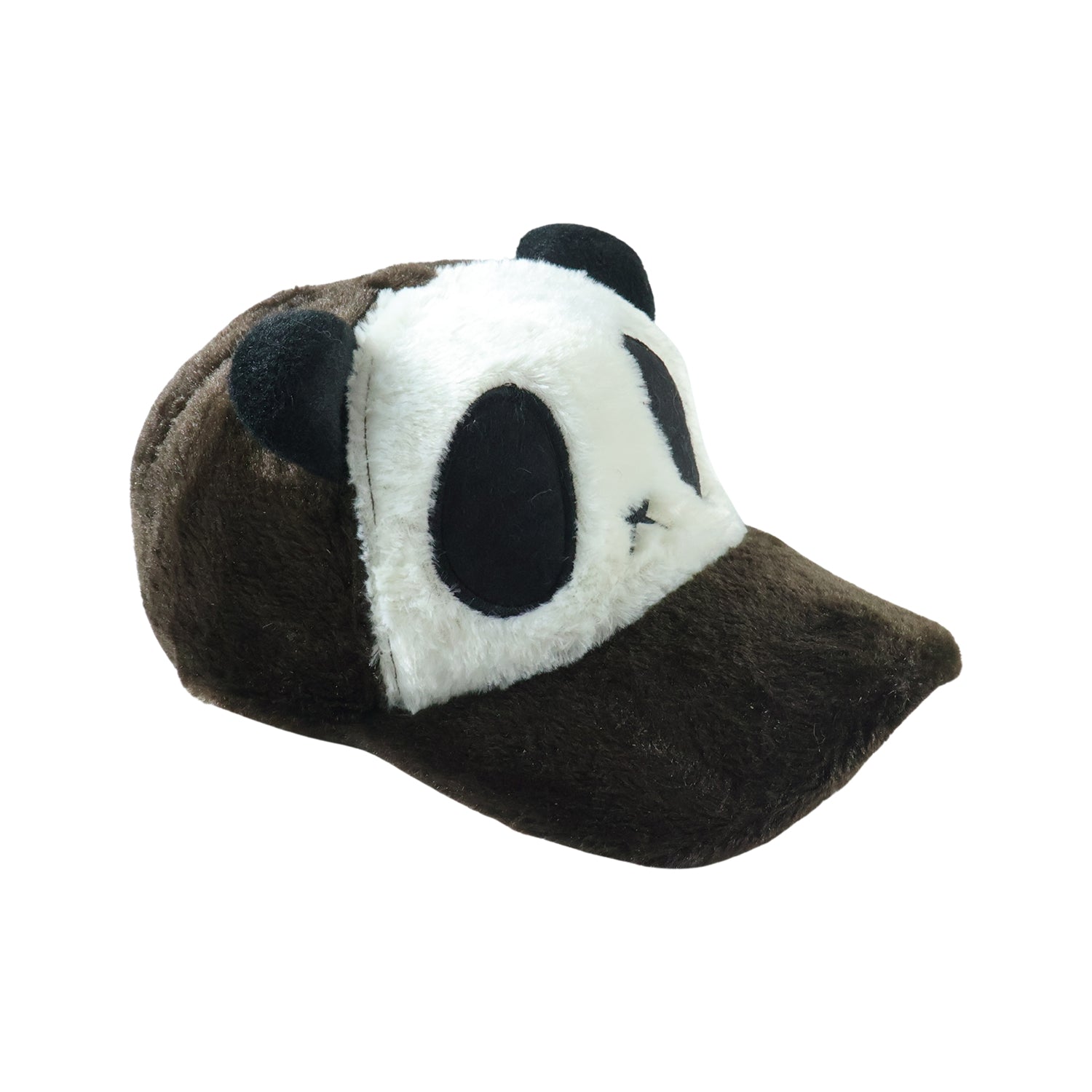 Wukusy cute panda design plush winter cap with soft fabric and panda face, perfect for cold weather.