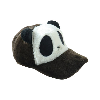 Wukusy cute panda design plush winter cap with soft fabric and panda face, perfect for cold weather.