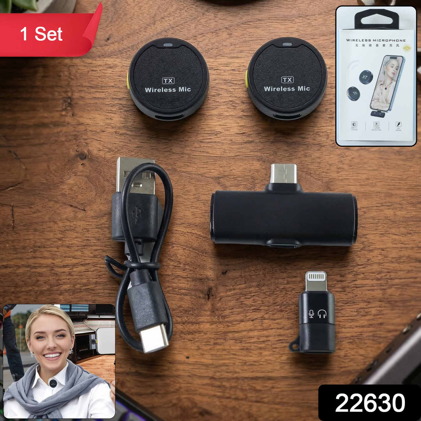 Wukusy portable wireless lavalier microphone set with dual clip-on mics for clear audio recording and hands-free communication
