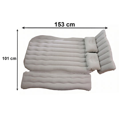 Wukusy portable car air mattress bed set with two pillows and air pump, shown inflated in a vehicle interior.