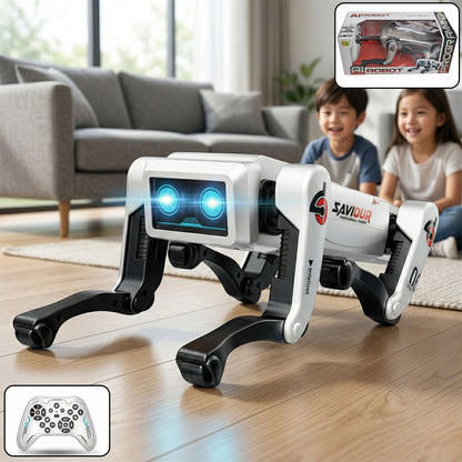 Wukusy advanced intelligent AI robot dog toy for kids, featuring a realistic design with moving limbs and expressive eyes.