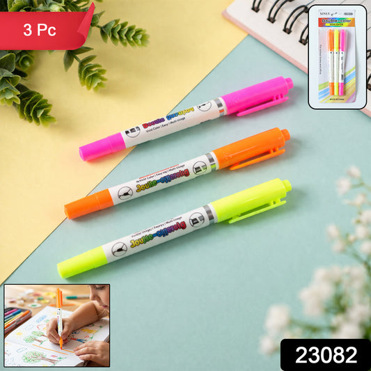 Set of three Wukusy dual tip highlighter pens with vibrant colors for highlighting and coloring projects.