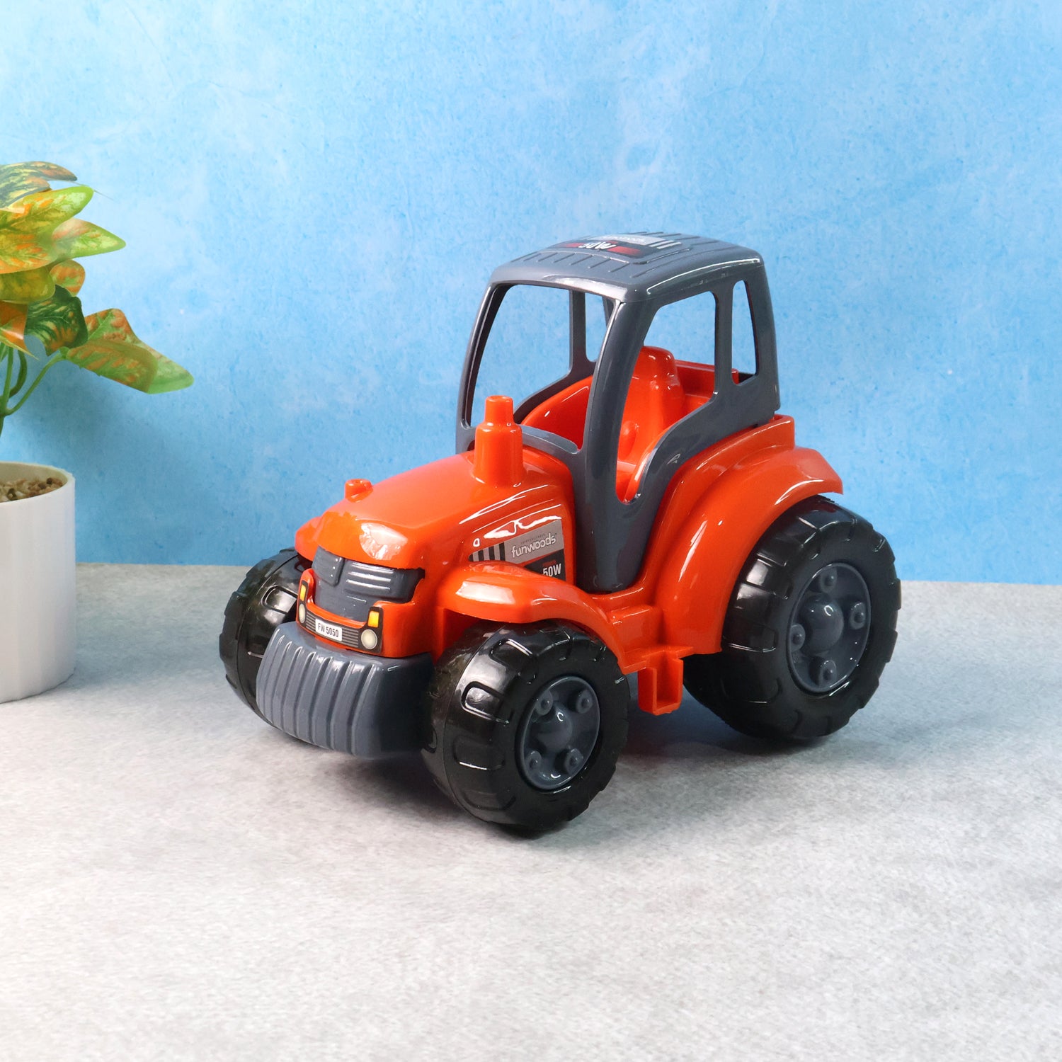 Wukusy Funwoods Kids friction-powered tractor toy for children, featuring colorful design and realistic tractor details.