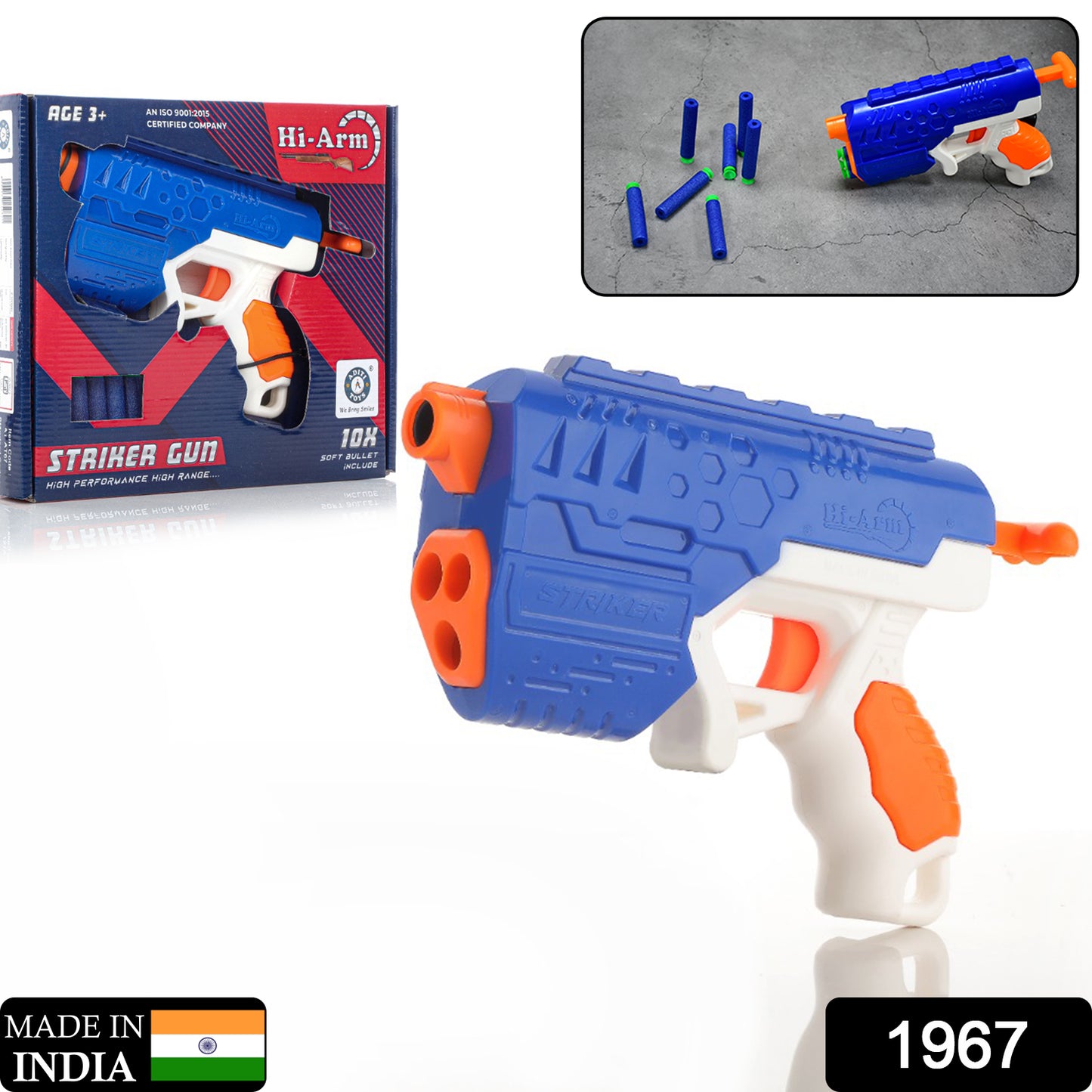 Wukusy 1967 Hi-arm toy gun with foam suction bullets, made of durable ABS plastic, ideal for target shooting play.
