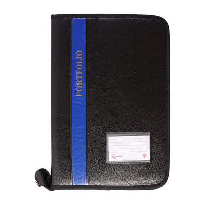 Wukusy Aerotix A4 portfolio file zipper with 20-leaf professional document organizer folder, black color, open with papers inside