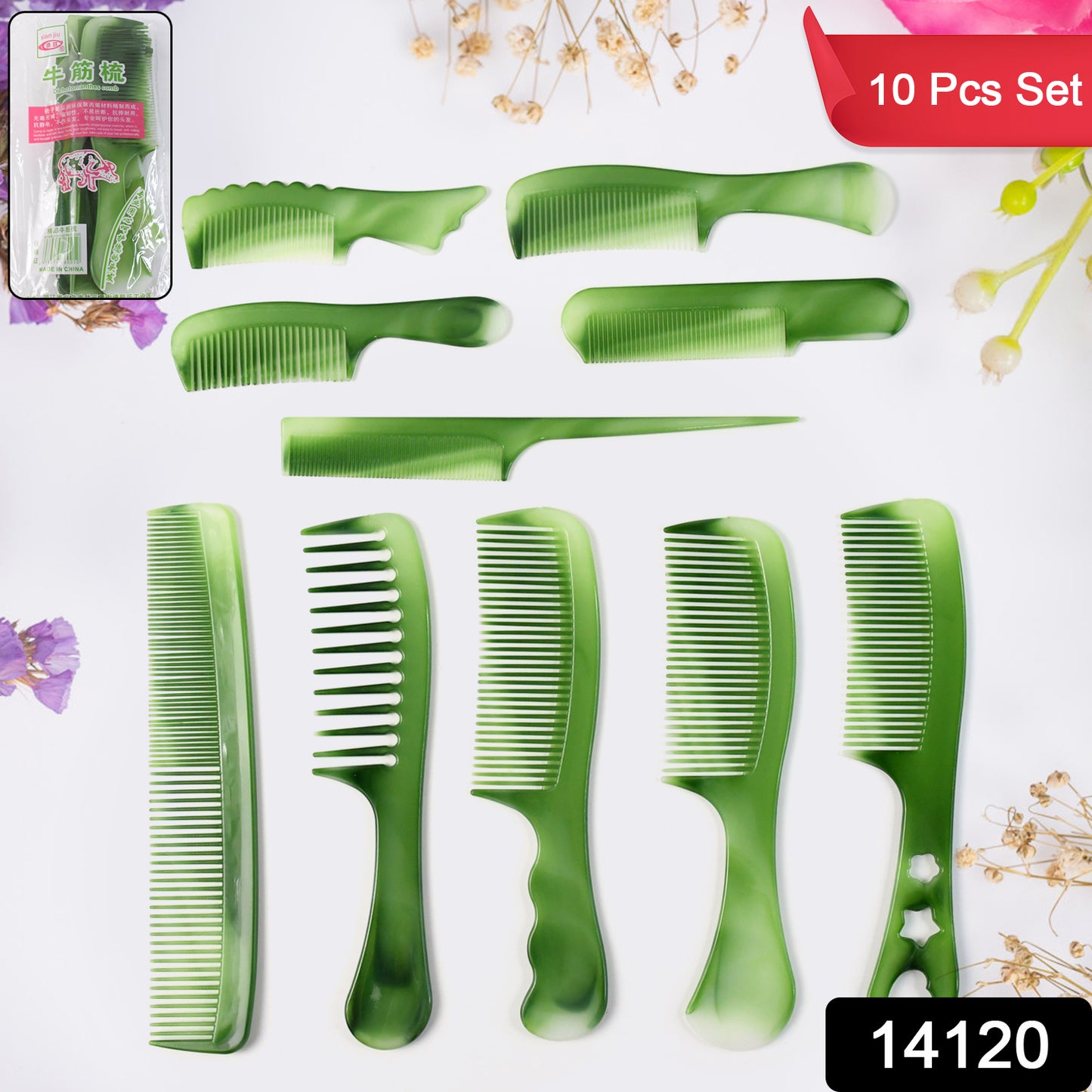 Wukusy 10-piece multipurpose hair comb set with various styles for detangling, styling, and grooming hair.