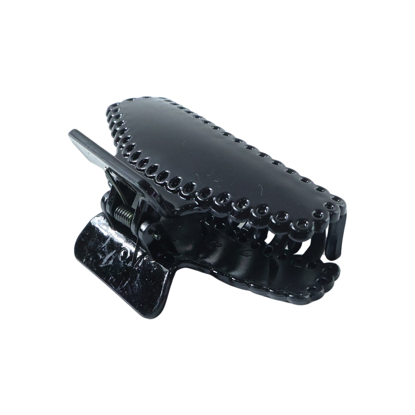 Black hair claw clip by Wukusy, elegant design, showing the open clasp and smooth finish on a white background.