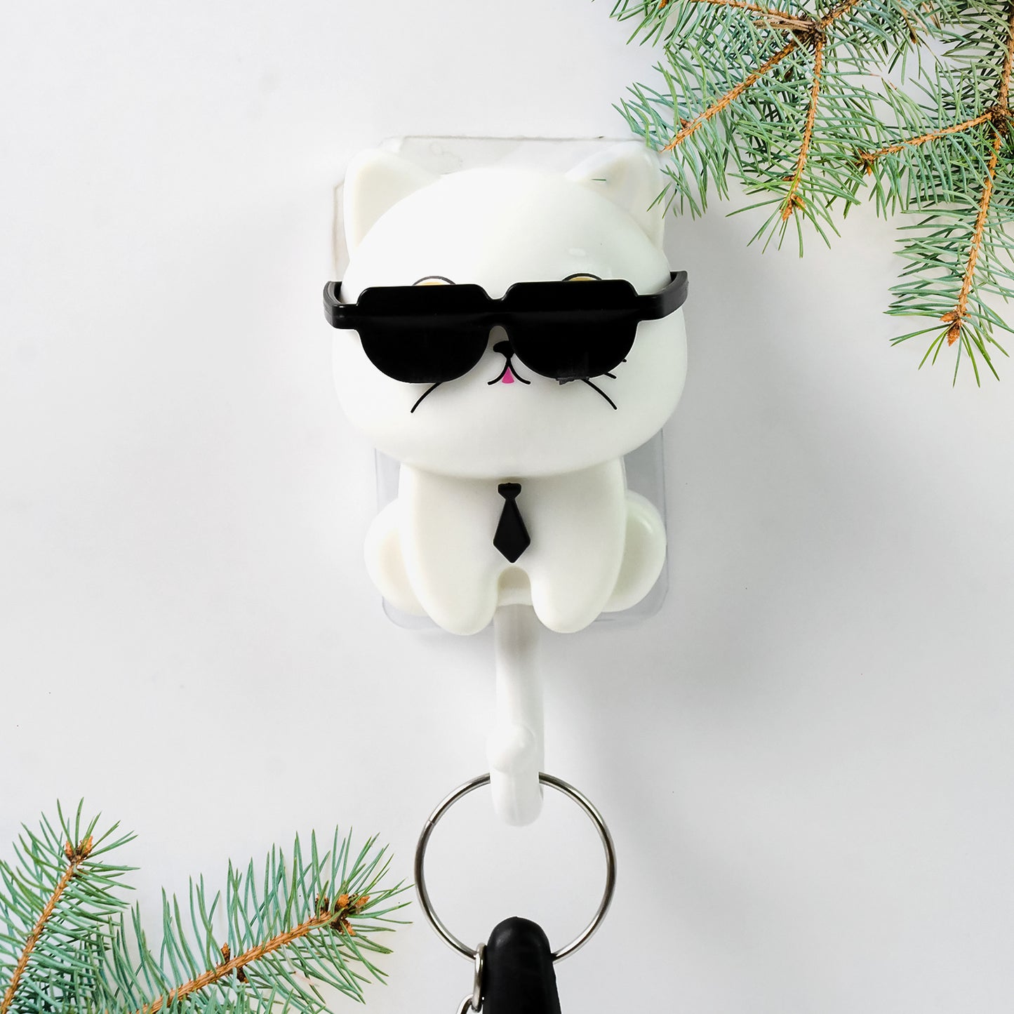 Cute cat-shaped wall hook with sunglasses by Wukusy, perfect for hanging keys or small items in home decor.