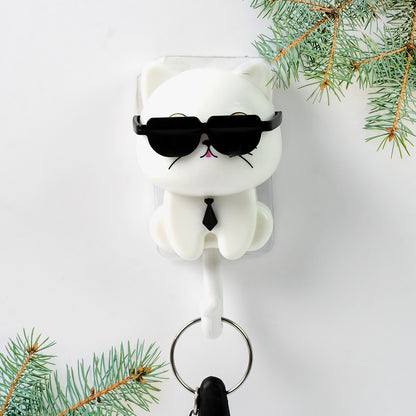 Cute cat-shaped wall hook with sunglasses by Wukusy, perfect for hanging keys or small items in home decor.