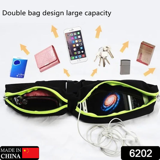 Wukusy 6202 waterproof waist bag with reflective strip, suitable for running, hiking, jogging, and walking activities.
