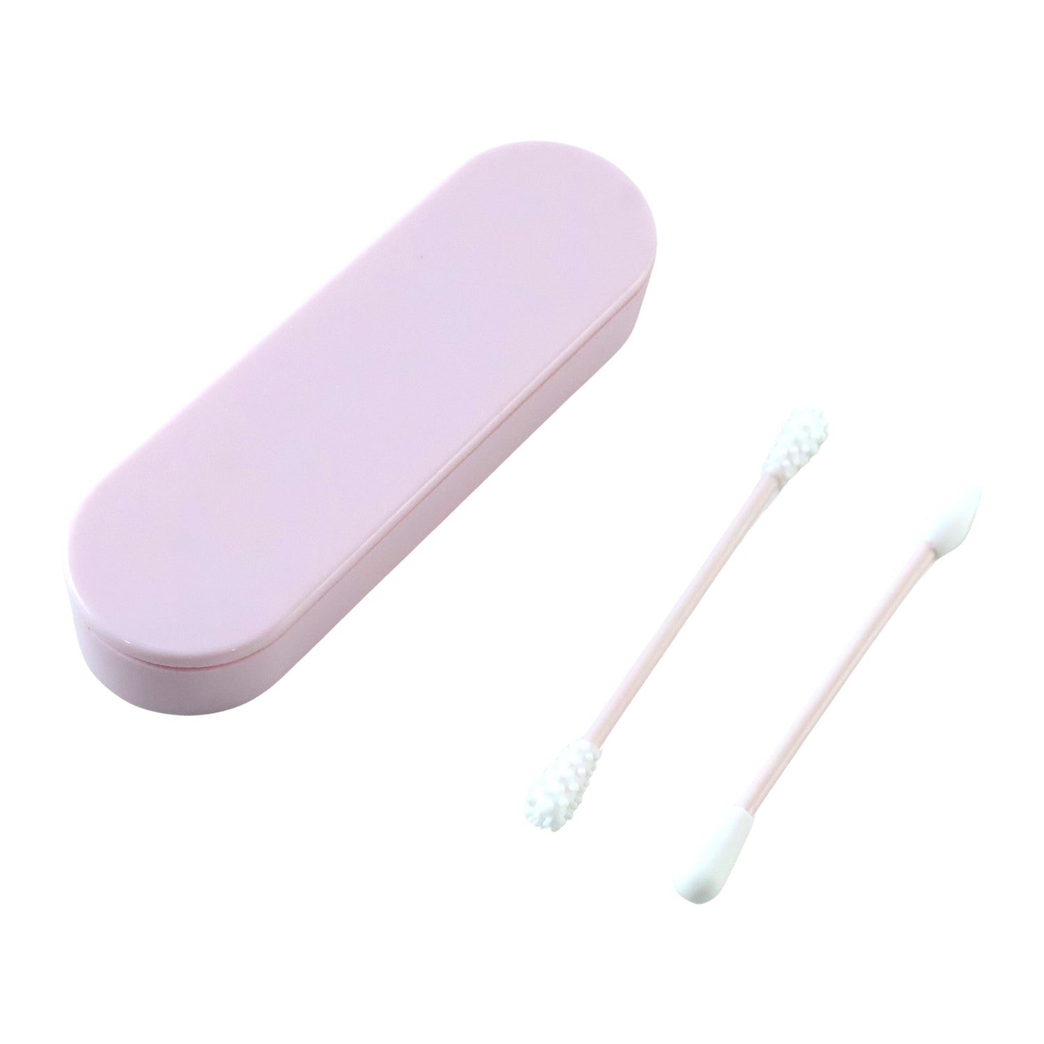 Wukusy 4-in-1 reusable silicone ear swab set with case, washable ear buds for safe and eco-friendly ear cleaning.