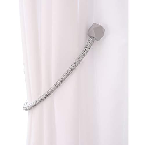Wukusy hexagonal magnetic braided rope drapery tiebacks for window curtains, set of 2, with loop binding and buckle design.