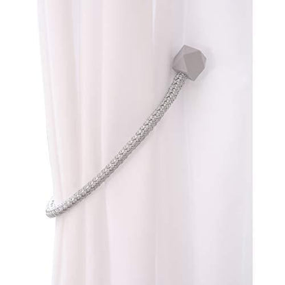 Wukusy hexagonal magnetic braided rope drapery tiebacks for window curtains, set of 2, with loop binding and buckle design.