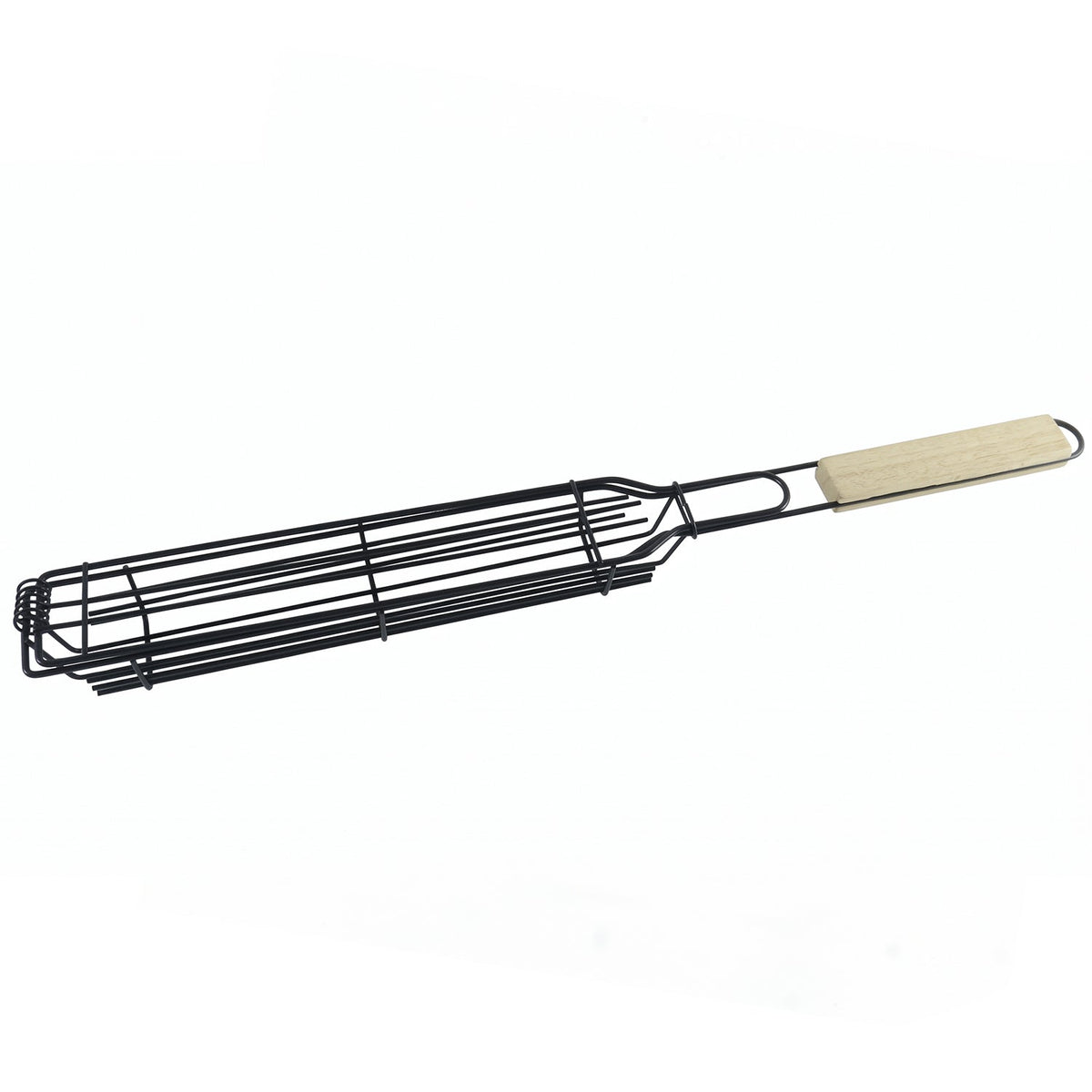 Metal Barbecue Grill Basket With Wooden Handle For Outdoor Bbq Cooking (1 Piece)