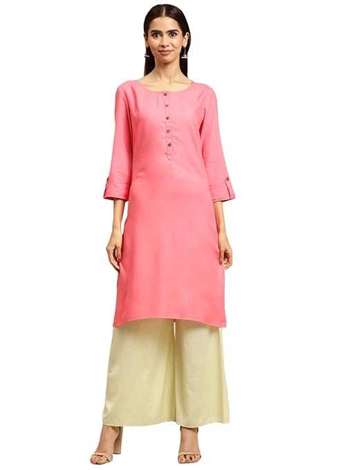 Pink women's rayon kurta from FIZZI SHOP featuring a straight fit and elegant design, perfect for casual and semi-formal wear.