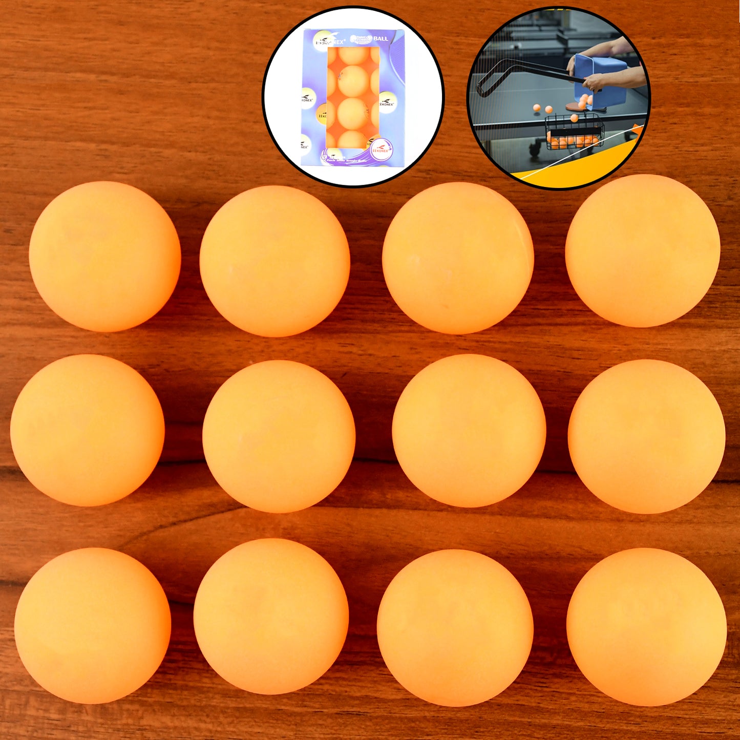 Set of 12 Wukusy Konex Star seamless table tennis balls on a white background for competitive play and practice.