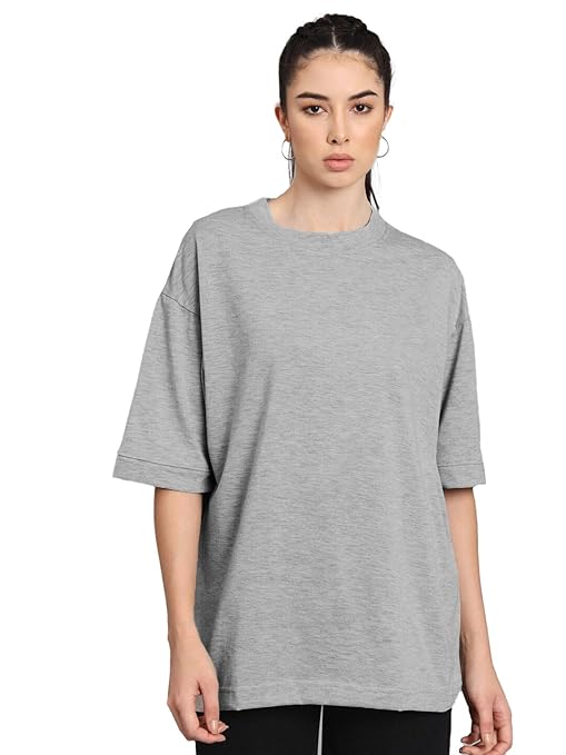 Women’s oversized grey T-shirt by Seasons, half sleeve casual T-shirt with relaxed fit and soft fabric.