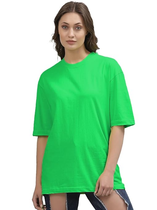 Women’s oversized neon half-sleeve T-shirt by Seasons, bright color, relaxed fit, casual style, short sleeves, soft fabric.