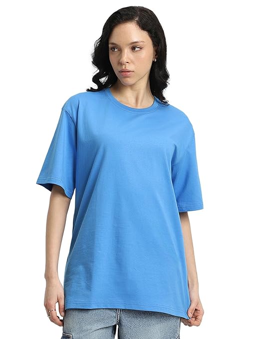 Blue pure cotton women’s half sleeve T-shirt by Seasons, showcasing a comfortable fit and casual style.