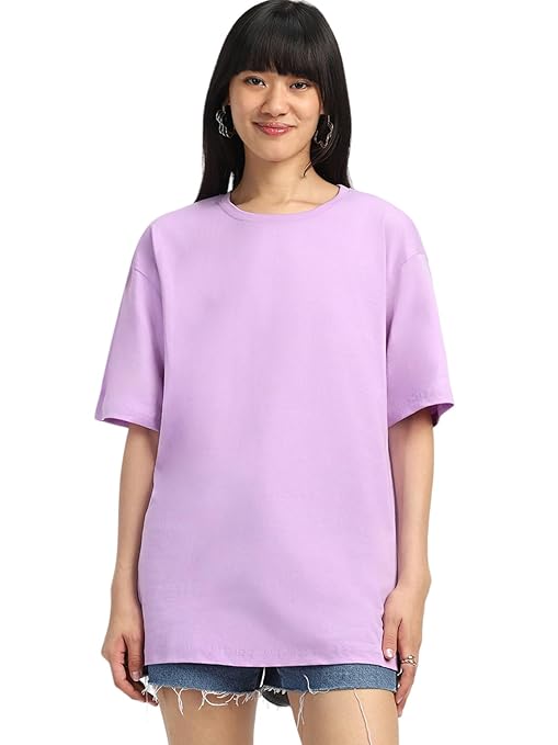 Pure cotton purple women's half sleeve T-shirt by Seasons, casual fit with soft fabric and simple round neckline.