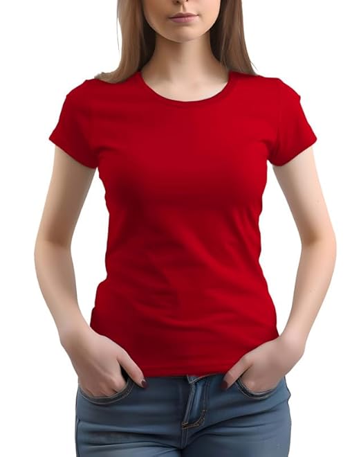 Women’s plain red T-shirt by Seasons featuring a regular fit, casual style, and comfortable fabric.