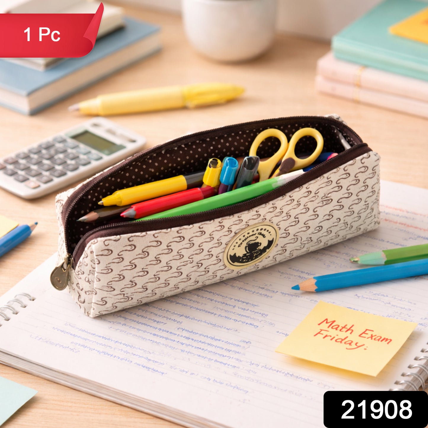 Wukusy multipurpose zipper pencil pouch in vibrant color, featuring a compact design with multiple compartments for stationery.
