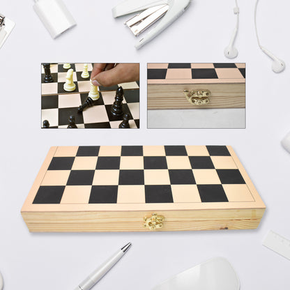 Wukusy folding wooden chess board set with 30x30 cm size, featuring chess pieces on a wooden chessboard for play and display.