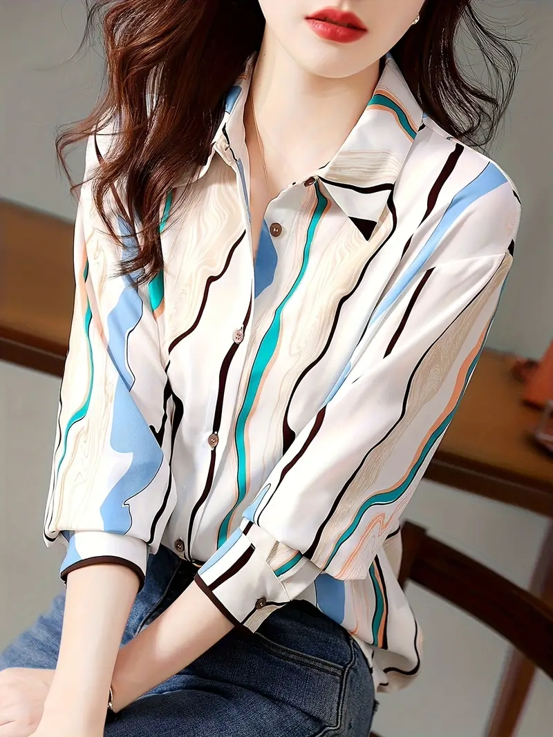Women’s printed casual shirt with button-down collar from Drpshippr’s regular fit collection, featuring colorful floral pattern.
