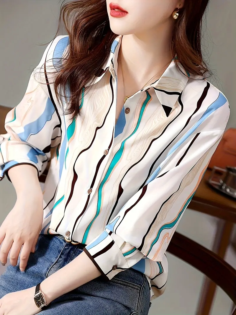 Women wearing a printed casual button-down shirt from Drpshippr's collection, featuring a regular fit and collar, suitable for everyday wear.