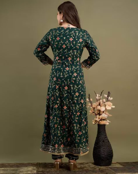 Women floral print Anarkali kurta set from Drpshippr's collection, featuring intricate floral patterns and elegant traditional design.