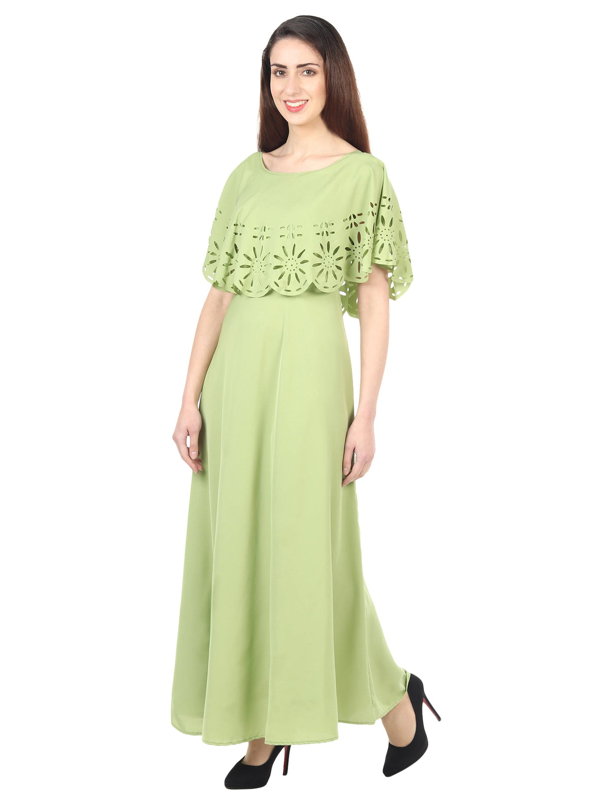 Light green maxi dress for women from Drpshippr's collection, featuring a flowing solid color design and elegant style.