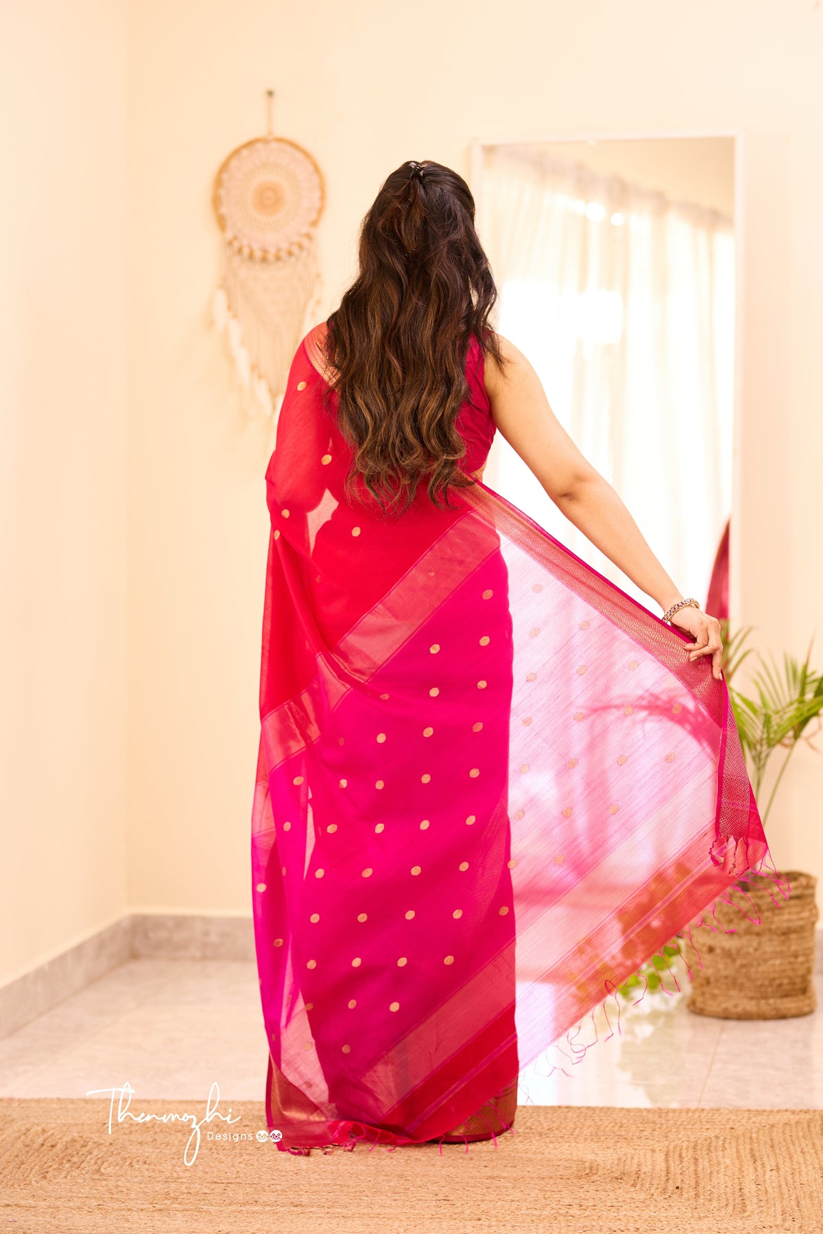 Women's linen saree with intricate sequin work from Drpshippr, showcasing elegant fabric and detailed embellishments.