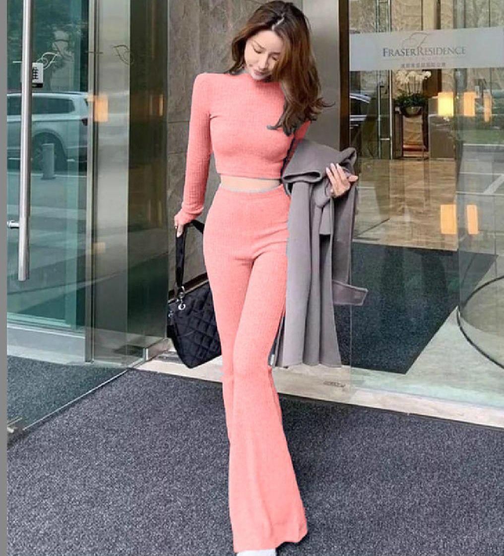 Women's cotton ribbed solid top and bottom set from Drpshippr, featuring a comfortable, matching loungewear ensemble.