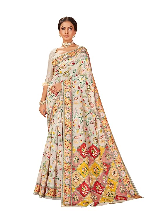Elegant women's Kashmiri Pashmina silk woven saree from Drpshippr's women's collection, showcasing intricate traditional craftsmanship.