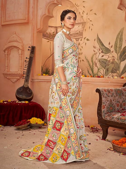 Elegant women's Kashmiri Pashmina silk woven saree from Drpshippr's women's collection, showcasing intricate craftsmanship and vibrant colors.