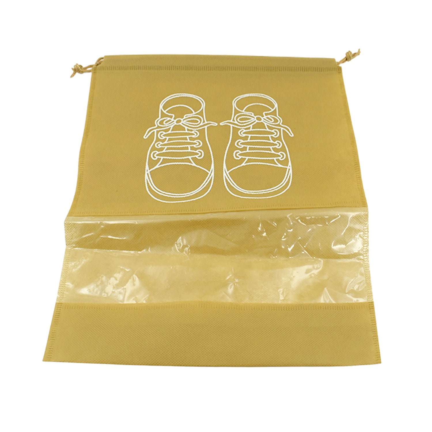 Wukusy waterproof non-woven beach bag and shoe storage pouch with transparent window, portable travel organizer for shoes and clothing.