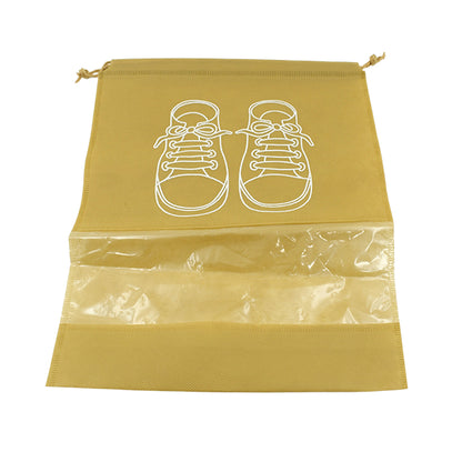 Wukusy waterproof non-woven beach bag and shoe storage pouch with transparent window, portable travel organizer for shoes and clothing.