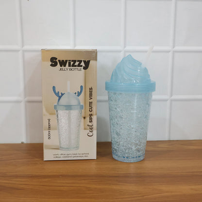 Wukusy cute ice cream swirl design tumbler sipper bottle, 500ml, with colorful ice cream pattern and secure lid for drinks