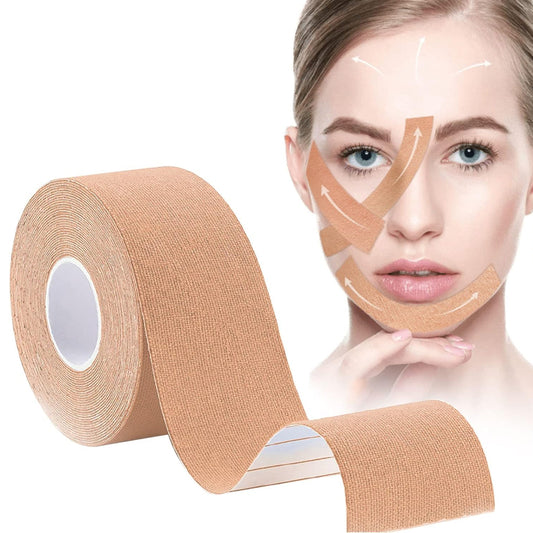 Wukusy face lifting tape, myofascial tightening tape measuring 2.5cm x 5m, used for facial lifting and skin tightening at home.