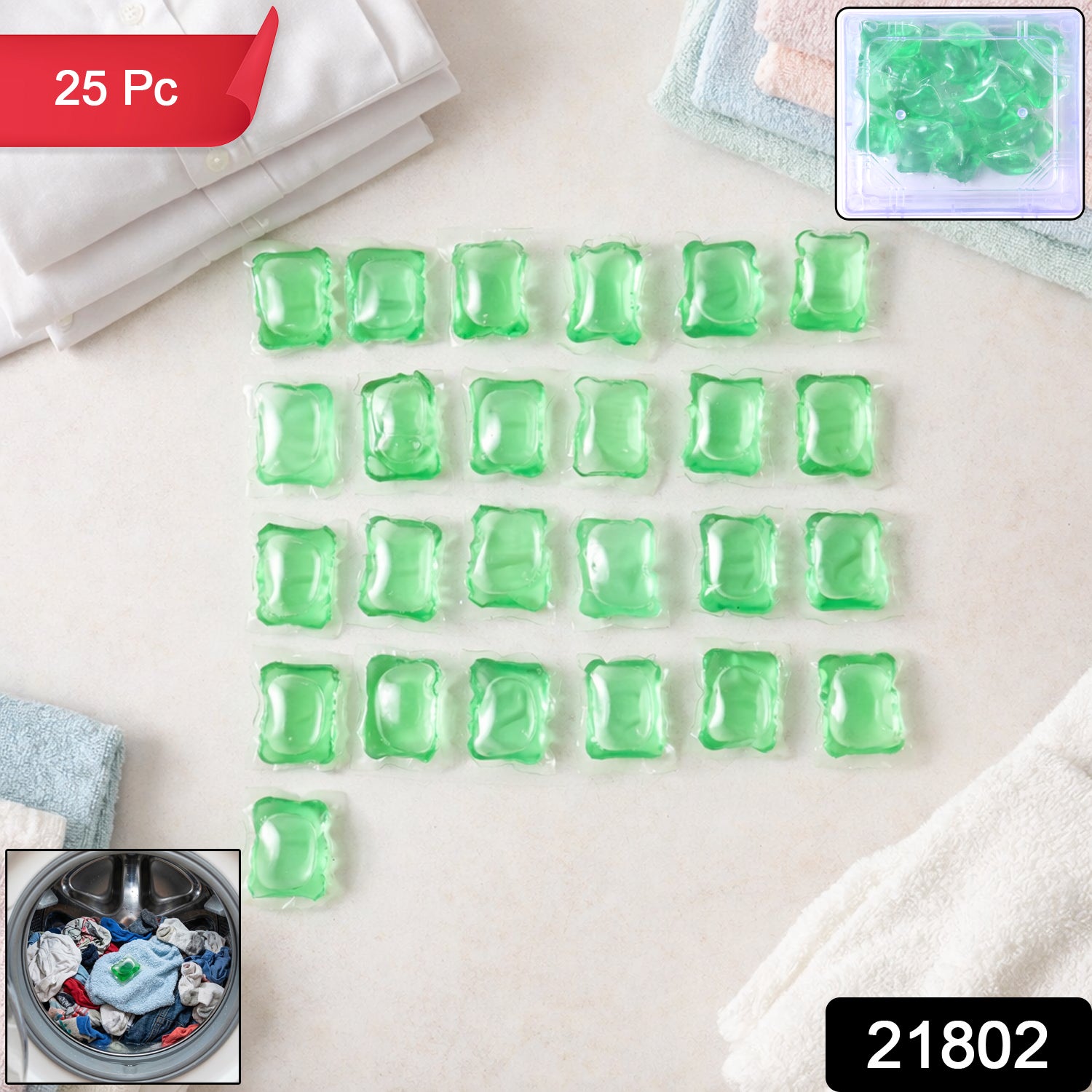 Wukusy concentrated liquid laundry detergent pods in a 25-pack, with transparent pods and blue liquid inside.