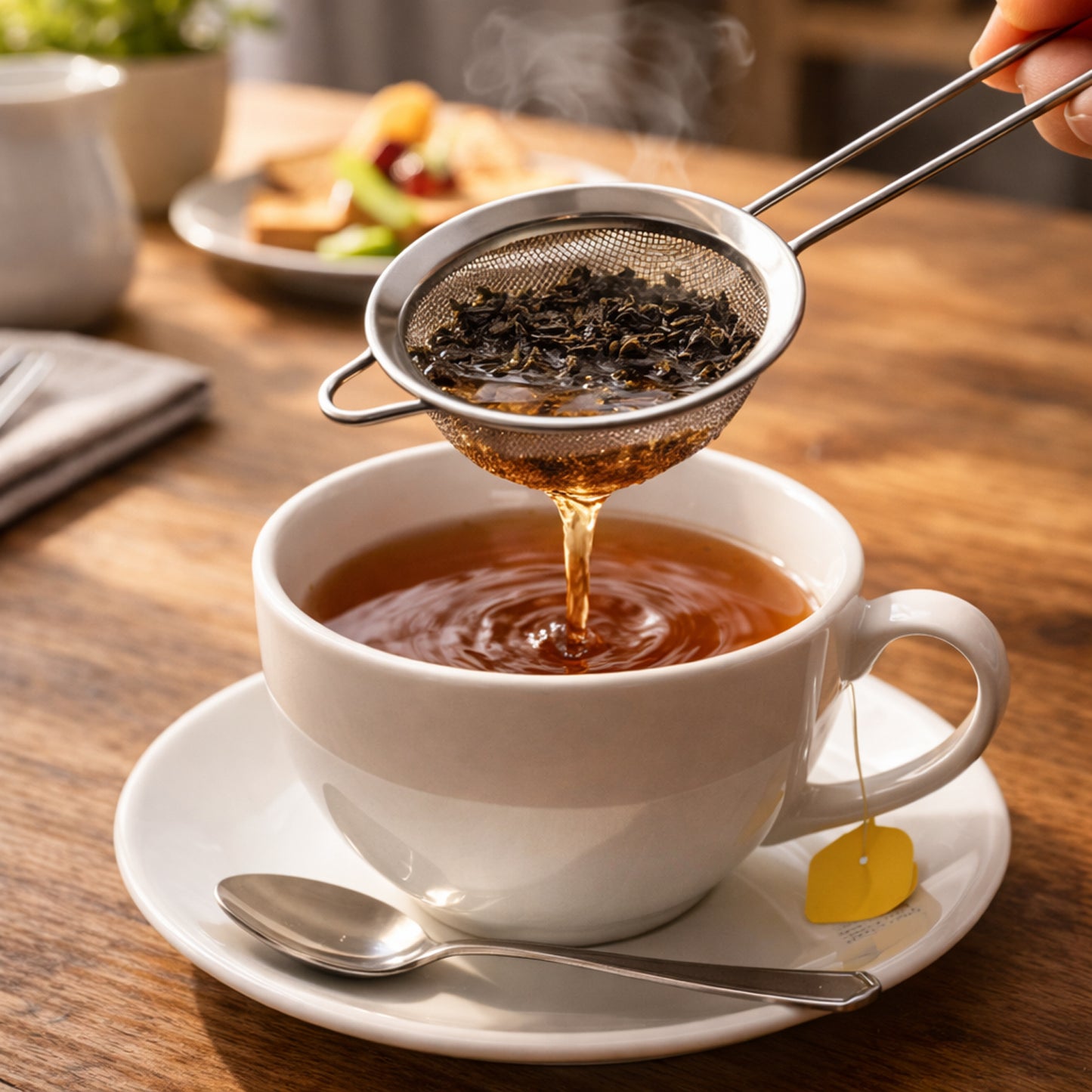 Wukusy stainless steel tea strainer 3-piece set with fine mesh filters, suitable for brewing loose leaf tea.