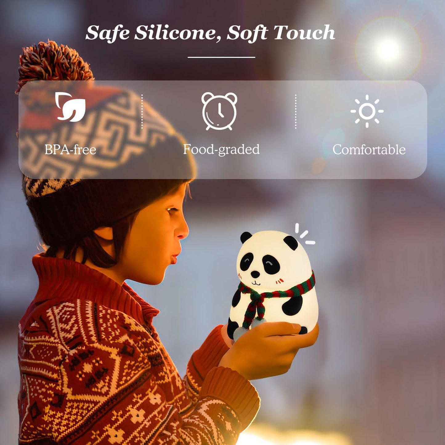 Wukusy Panda 7-color LED silicone touch lamp for office, featuring multicolor lighting and soft silicone design.