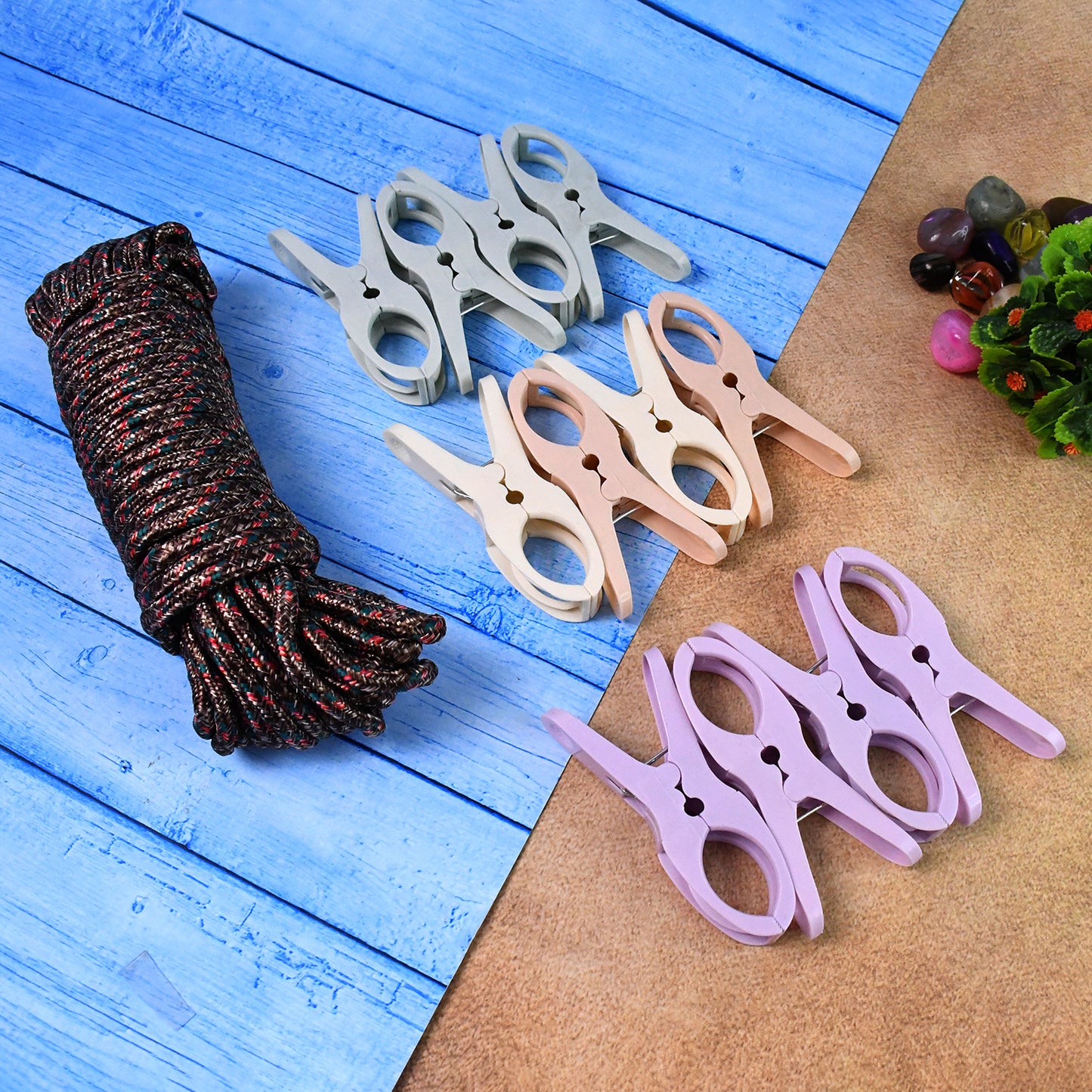 Wukusy cloth drying rope with 12 clips, durable and convenient hanging solution for indoor and outdoor laundry drying.