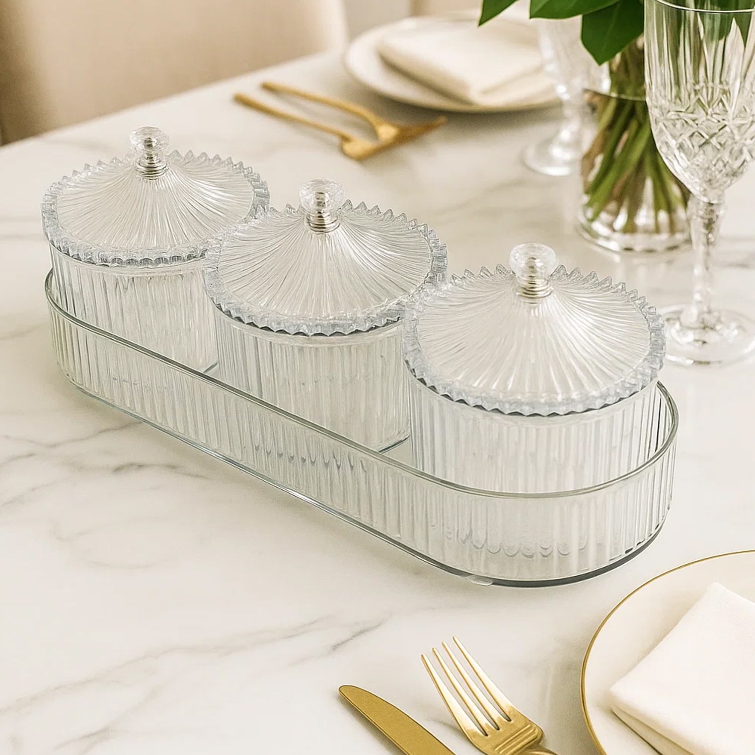 Set of three Wukusy dry fruit snack storage containers for home and kitchen organization, with clear lids for easy viewing.