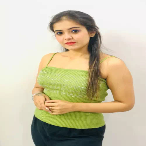 Casual green printed women’s top with solid straps, stylish and comfortable, by FIZZI SHOP.