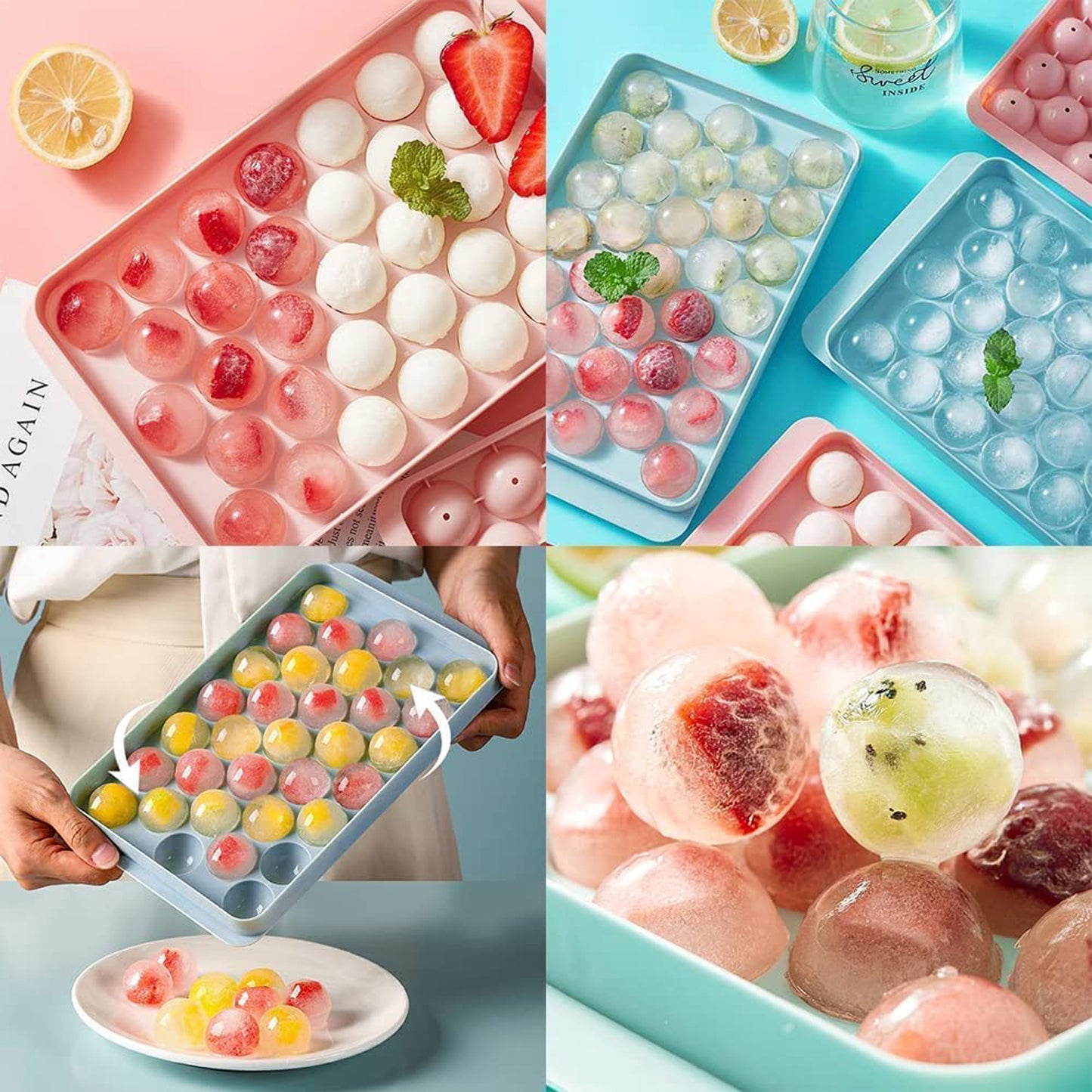 Wukusy plastic round reusable ice cube and ice ball mold with 33 lollipop candy molds in a 16.5 cm size on a white background