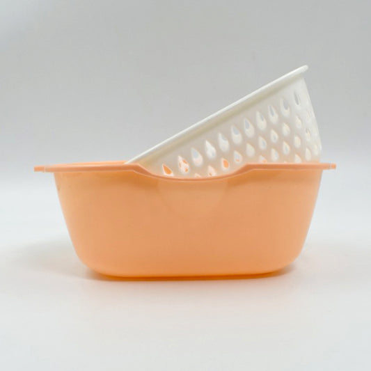 Wukusy 2-in-1 basket strainer for rinsing fruits, vegetables, and more, featuring a durable design with stainless steel mesh.