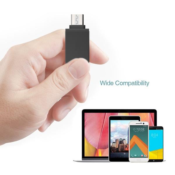 Wukusy 1370 Type-C OTG adapter connected to a smartphone, enabling USB device connection for data transfer and charging.
