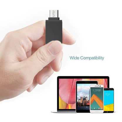 Wukusy 1370 Type-C OTG adapter connected to a smartphone, enabling USB device connection for data transfer and charging.