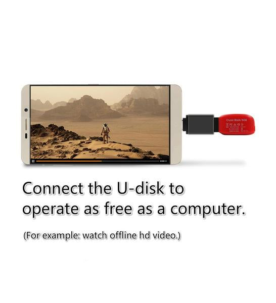Wukusy 1370 Type-C OTG adapter connected to a smartphone, enabling USB device and flash drive connectivity.